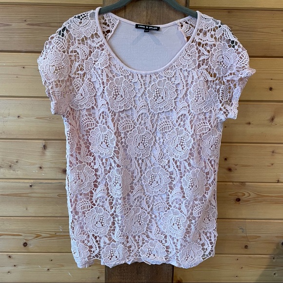 Cable & Gauge Pink Short Sleeve Top Lacey Front M - Picture 2 of 4